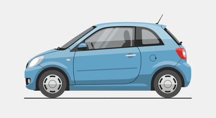 Fototapeta premium Blue car illustration on a clean white background viewed from the side with detailed features and a sleek design