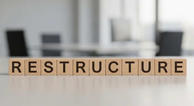 Restructure Word Blocks on White Table in Blurred Office Setting