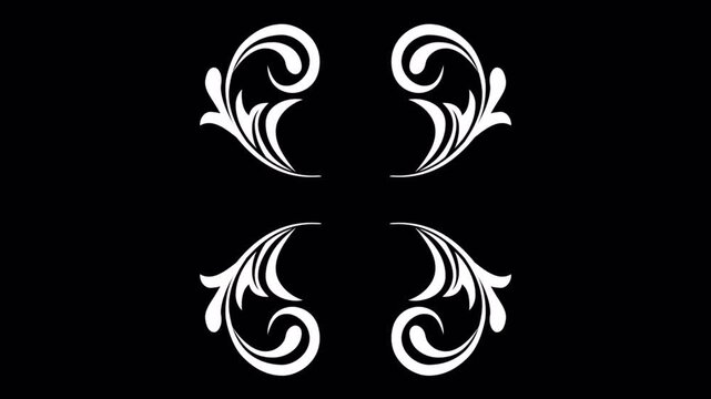 Elegant White Flourish Design on Black Background.