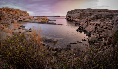 Golden Sunset Over Granite Boulders in Sm&ouml;gen Sweden