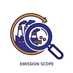 Industrial Emission Scope Monitoring Icon with Factory Pollution Assessment; Examining Smoke and Water Contamination for Environmental Sustainability and Climate Impact Review