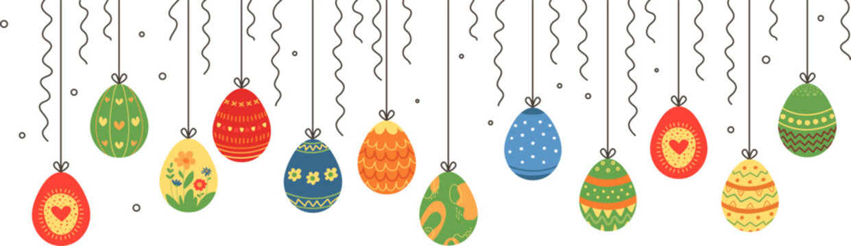 Hanging easter eggs top border color decoration
