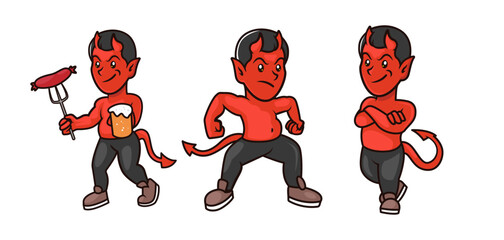 Set of cute devil mascot designs.