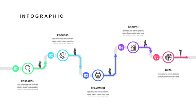 Business road map timeline infographic concept. with icons and 5 steps, workflow layout, diagram, report, web design. Business Milestone. Vector illustration.