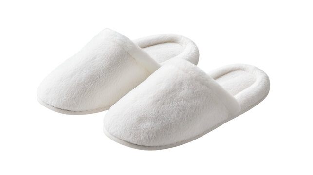 Pair of white soft terry cloth hotel and spa slippers isolated.


