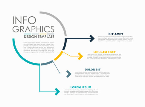 Minimalist infographic flow chart with colorful arrows from center, ideal for process mapping, presentations, or business strategy visuals. Vector illustration.