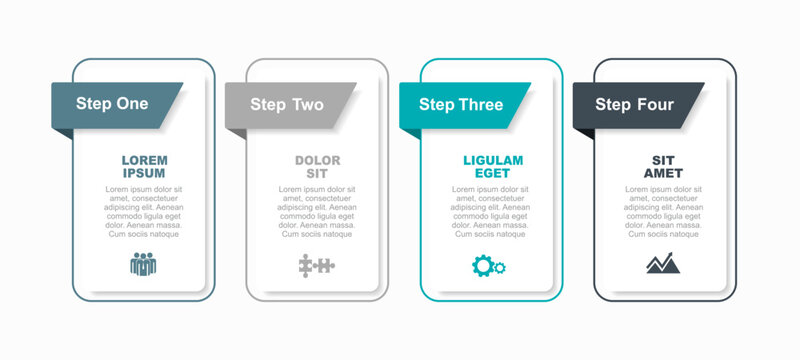 Infographic with icons, headings, and text blocks in colorful layered design for business, presentation, or data visualization. Vector illustration.