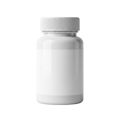 A white plastic pill bottle with a screw on cap isolated on transparent background