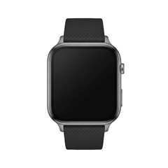 A sleek black smartwatch with a square face isolated on transparent background