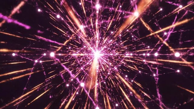 Abstract glowing particles and light trails exploding from central point