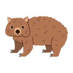 Cute cartoon wombat isolated on a white background. Brown flat illustration of an Australian wild animal with small ears and claws, ideal for educational and nature-themed designs.