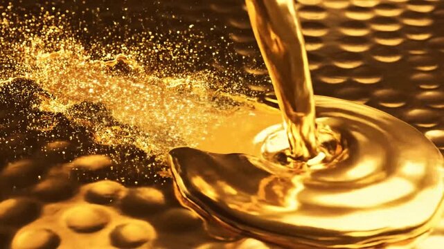 Abstract golden textured surface with shiny liquid element