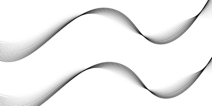Dotted with dash wave line background. Black halftone undulate pattern white background.