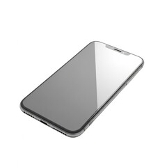 A silver smartphone with a reflective screen isolated on transparent background