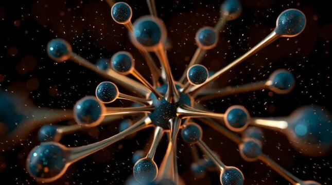 Molecular structure illustration depicting atoms and bonds in a scientific visualization from a close-up viewpoint in a dark environment