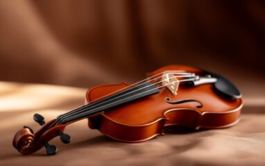 Fototapeta premium Elegant Violin Resting on Velvet Cloth Surface