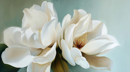 Fototapeta premium Two Blooming White Flowers Against Soft Background