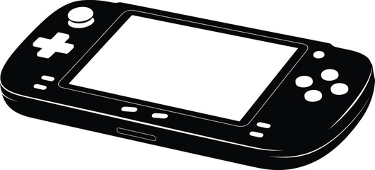 Black silhouette of a handheld gaming console with buttons and screen isolated on transparent background high quality professional detailed modern elegant © rabbivay