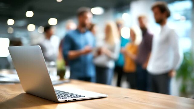 Faceless diverse creative team using AI assistant on display heavily defocused office background anonymous professionals for marketing data analyst meeting coding team