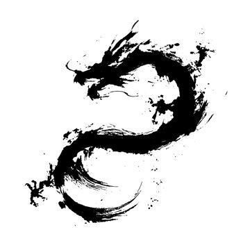 dragon, ink, sumi, brush, silhouette, 墨絵, 龍, 和風, 水墨画, モノクロ