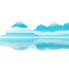 A serene landscape of blue mountains reflected in water isolated on transparent background
