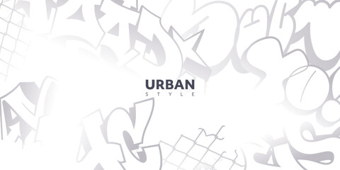 Abstract white graffiti background with letters, tags, throws and pieces. Street art and hip-hop design element. Ideal for banner, print, poster, wallpaper