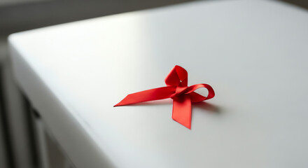 Red Ribbon Symbol of AIDS Awareness on White Background
