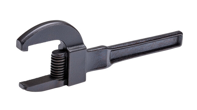 Black industrial adjustable monkey wrench for mechanical repair isolated.

