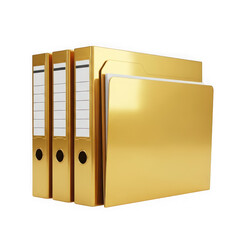 Two large gold-colored binders standing upright next to each other on a white background