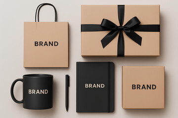 modern corporate gift packaging for employees in elegant minimal office style with premium boxes and accessories