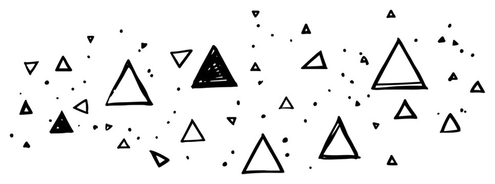 Abstract composition of hand drawn triangles and dots in sketchy black ink style