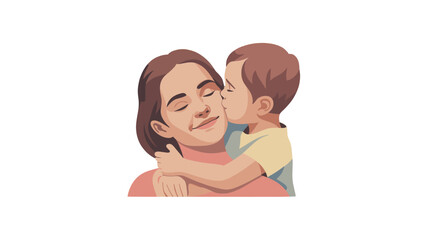 A tender moment between mother and child, a kiss of affection.