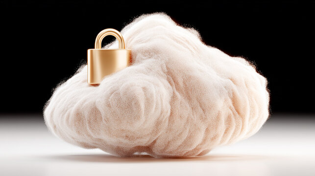 Cloud shape with padlock representing secure cloud storage, encrypted data, and privacy protection concept.
