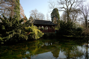 Japanischen Garten in Leverkusen mit "Mikado"-Br&uuml;cke.