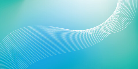 Abstract Blue Green Gradient Background with Flowing White Wave Lines