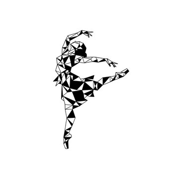 Elegant geometric ballet dancer silhouette in black and white