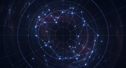 Obraz premium Cosmic Constellation Network Overlay on Deep Space Nebula and Star Field