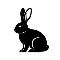 Obraz premium Black Rabbit Silhouette Sitting Profile View.