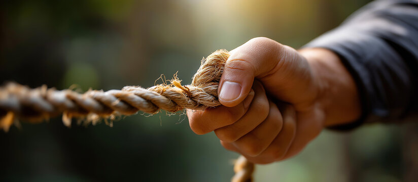 Close up of faceless hand tying secure knot in thick rope outdoors practical skill demonstration outdoor survival craft rope work technique manual dexterity hands on learning