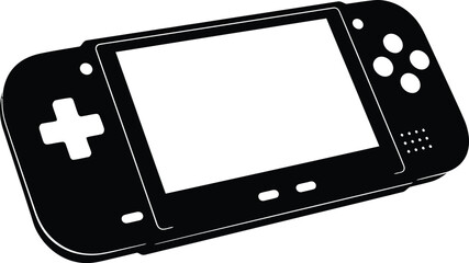 Black silhouette of a handheld gaming console with a blank screen buttons and controls on transparent background high quality professional detailed © GDMala02