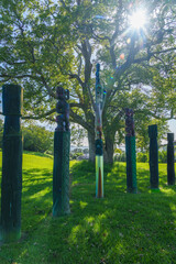 Pou or totem poles at Otumoetai Pa site on Levers Road