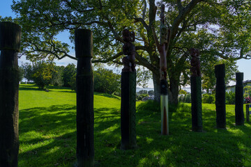 Pou or totem poles at Otumoetai Pa site on Levers Road