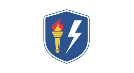 Obraz premium Shield emblem with torch and lightning bolt on white background