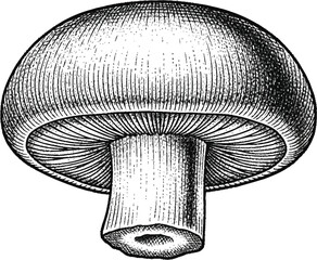 Black and white of a mushroom with a rounded cap and short stem fungus © Khaleda