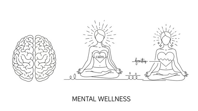 Mental wellness and mindful meditation vector illustration.