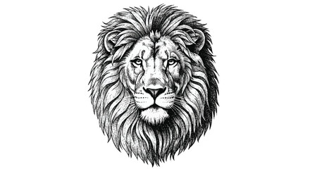 Black and white of a lion's head with a large mane animal 1 © Stock Fire