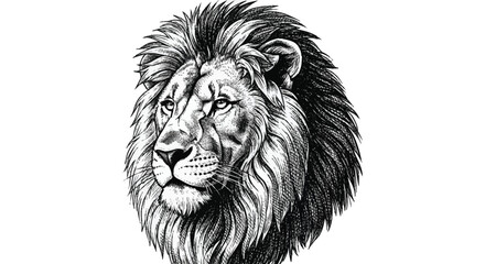 Black and white of a lion's head with a large mane animal © Stock Fire