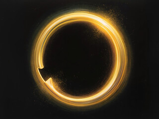 Fototapeta premium Golden light trail circle motion dark background