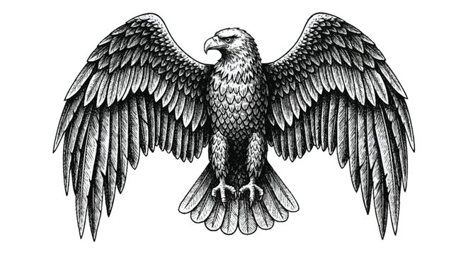 Black and white of eagle with spread wings bird wings spread animal