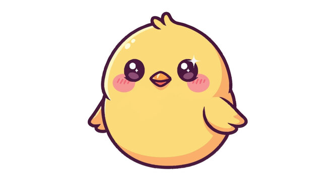 Yellow cartoon chick with blush cheeks and big eyes cute